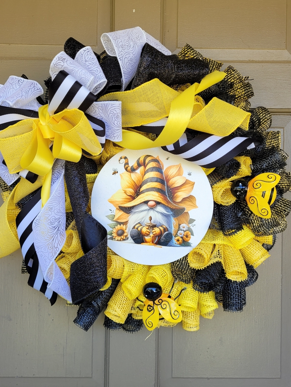 Handmade Knome Spring Summer Door Wreath White Black Yellow Decorative Wreath
